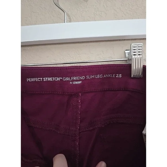 NWT Chico's Burgundy Perfect Stretch Girlfriend Slim Ankle Pants Womans Size 14 - Picture 4 of 7